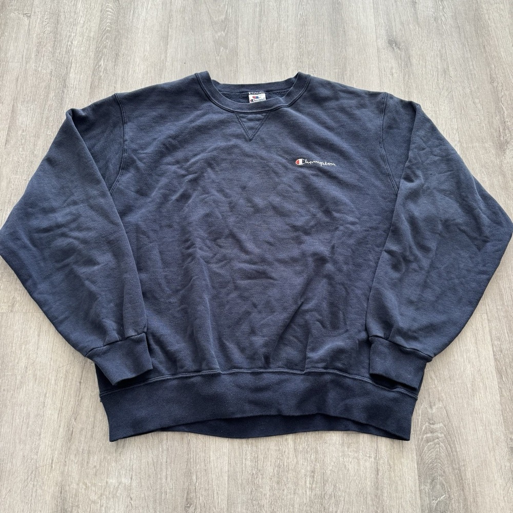 Vintage 90s Champion Dark Blue Embroidered Logo Crewneck Sweatshirt Mens XL